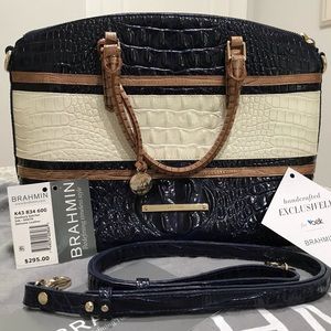 *NEW* Brahmin INK Duxbury Satchel - Belk exclusive +Dark Blue/Camel/Creamy White